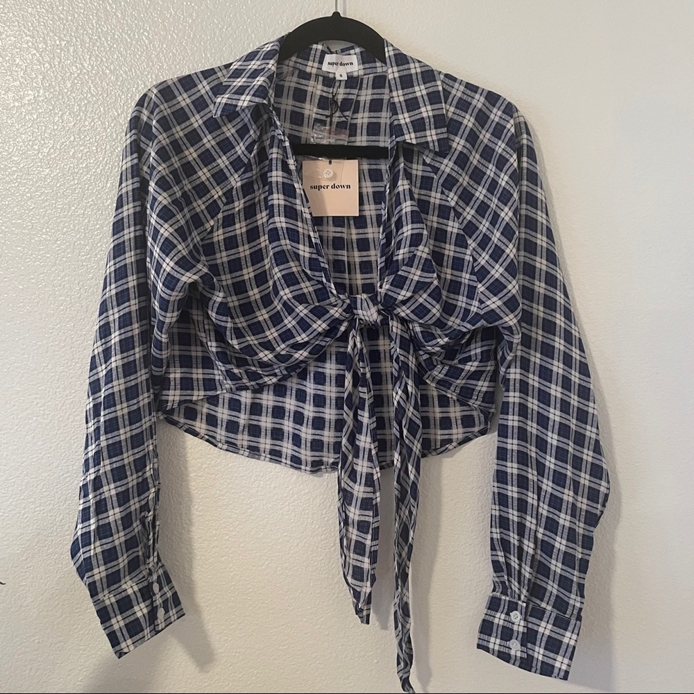 SuperDown plaid Front Knot Crop Top S